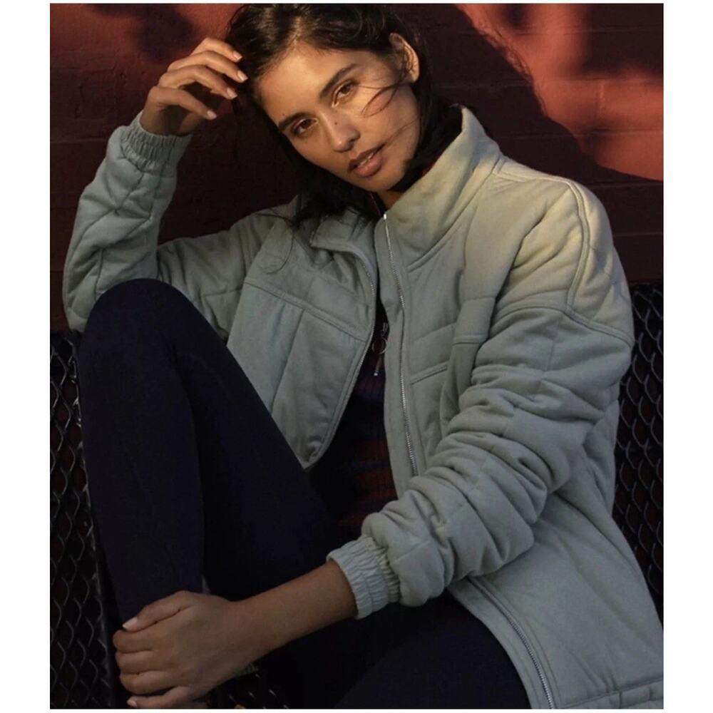 Allfenix Mint Green Benita Quilted Full Zip Jacket Sz S